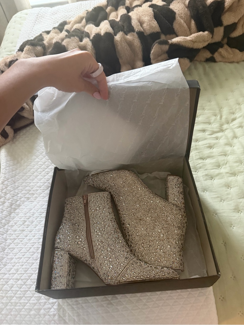 Rhinestone Embellished Ankle Boots - Champagne Crystal